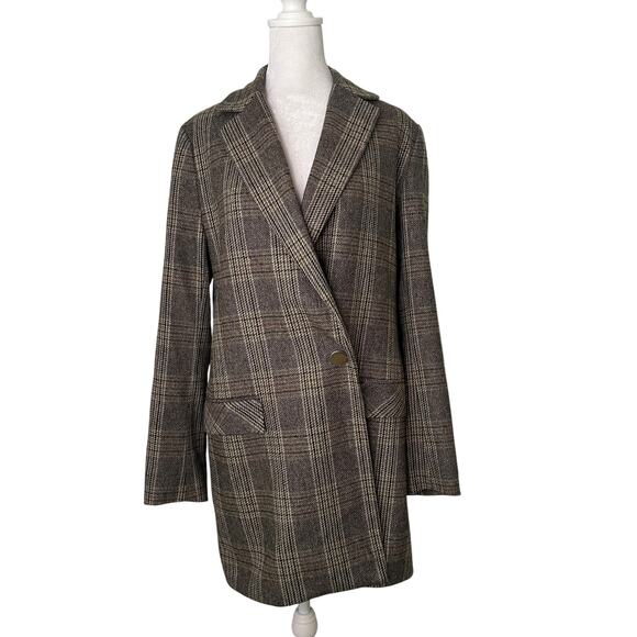 Zara Glen tan & brown plaid oversized blazer jacket size M - Picture 1 of 14